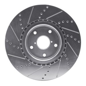Subaru WRX Brake Rotor (1) - Front Right - R1 Concepts - Drilled & Slotted - Silver - `05-`20